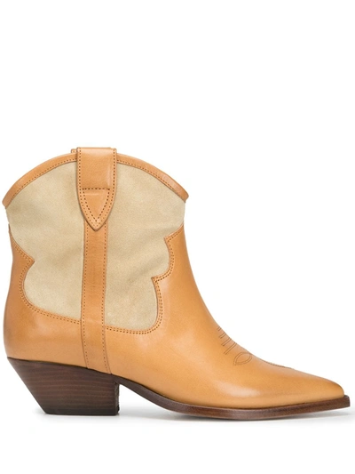 Isabel Marant Demar Texan Ankle Boots In Yellow Suede And Leather In Neutrals