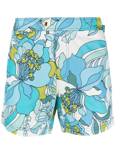 Tom Ford Floral-print Swim Shorts In Light Blue