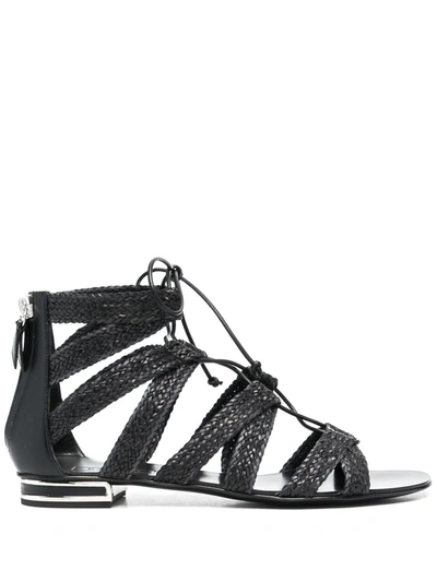 Casadei Spartan Woven Gladiator Sandals In Black