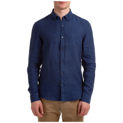 Michael Kors Button-up Short-sleeved Linen Shirt In Blue