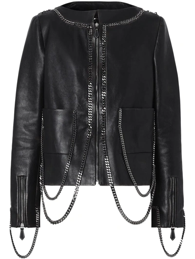 Burberry Chain-link Detail Leather Jacket In Black