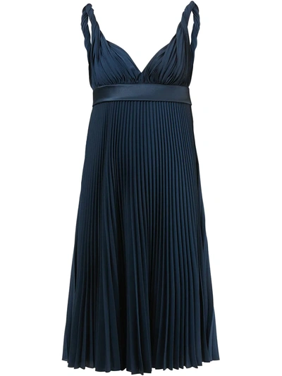 Burberry Pleated Crepe De Chine Dress In Ink Blue
