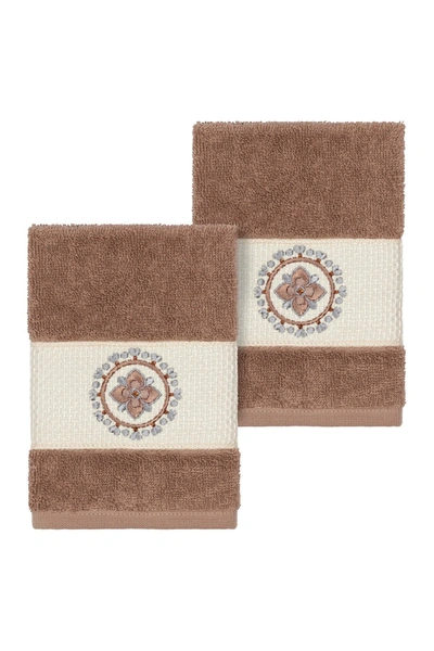 Linum Home Isabell Embellished Washcloth In Latte