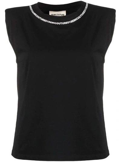 Semicouture Jersey T-shirt With Logoed Crew Neck In Black
