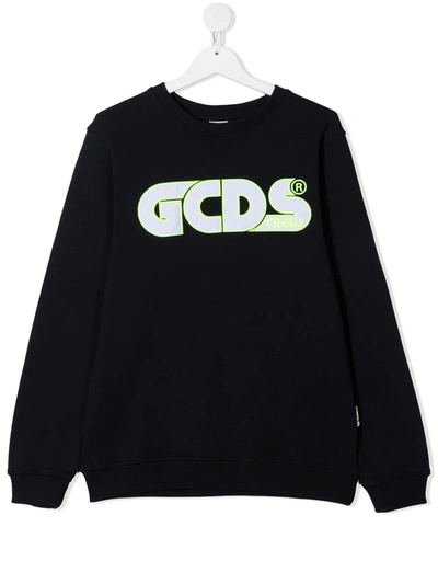 Gcds Kids' Crewneck Sweatshirt With Writing With Fluorescent Profiles In Blue