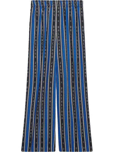 Balenciaga Logo Stripe-print Pajama-style Trousers In Blue