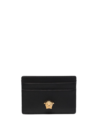 Versace Medusa Brand-plaque Leather Card Holder In Black/gold