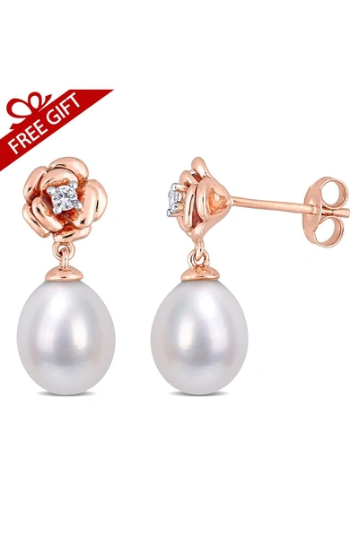 Delmar Created White Sapphire & Cultured Freshwater Pearl Earrings