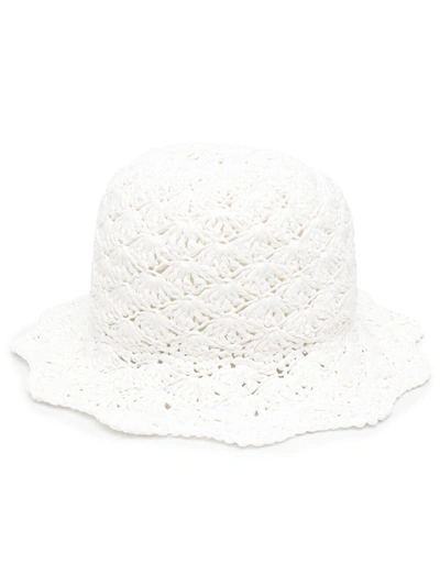 Red Valentino Woven Raffia Bucket Hat In White