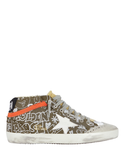 Golden Goose Mid Star Lettering Print High-top Sneakers In Olive