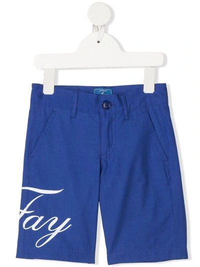 Fay Teen Logo-print Cotton Shorts In Blue