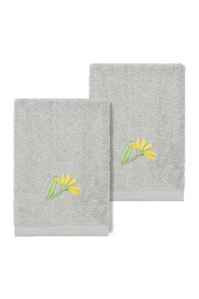 Linum Home Daisy Embellished Washcloth In Light Gray