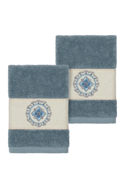 Linum Home Isabell Embellished Washcloth In Teal
