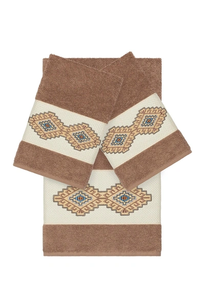 Linum Home Gianna 3-piece Embellished Towel In Latte