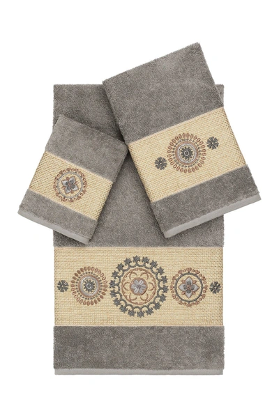 Linum Home Isabelle 3-piece Embellished Towel Set In Dark Grey