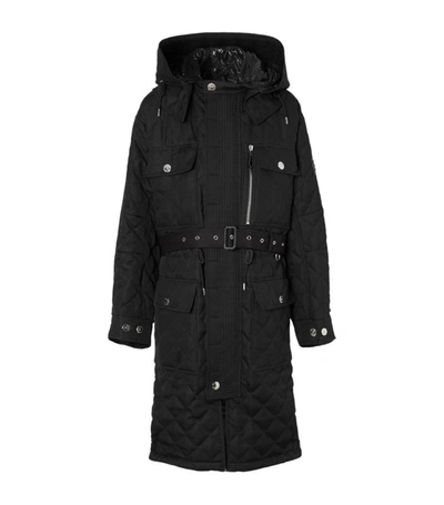 Burberry Detachable Hood Quilted Ramie Cotton Parka In Black/black