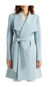 Lauren Ralph Lauren Belted Drape Front Coat In Blue