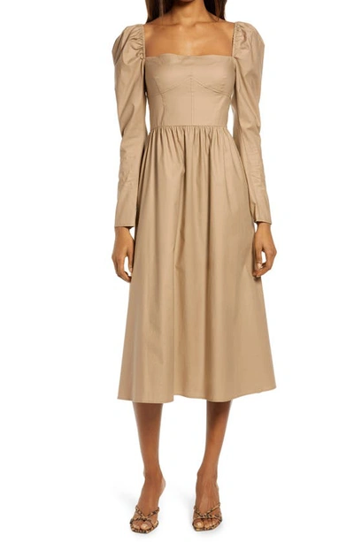 Reformation Luce Long Sleeve Stretch Organic Cotton Dress In Khaki |  ModeSens
