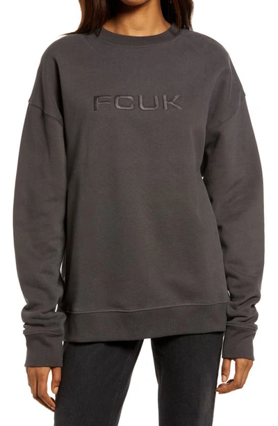 Fcuk Embroidered Graphic Sweatshirt In Washed Black