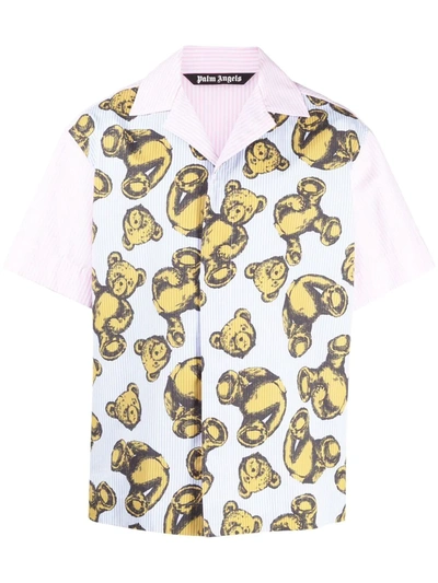 Palm Angels All Over Bear Bowling Shirt In Multicolor