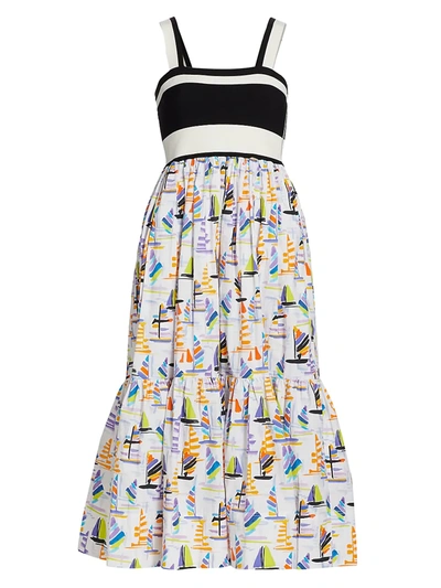 Tanya Taylor Gianna Sailboat Poplin Maxi Dress In Sailboat Print Wh
