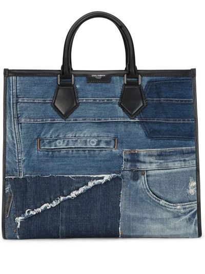 Dolce & Gabbana Patchwork-design Denim Tote Bag In Blue