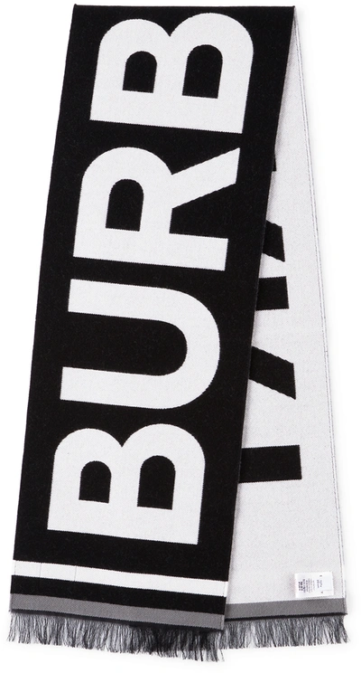 Burberry Black And White Logo Cashmere Scarf