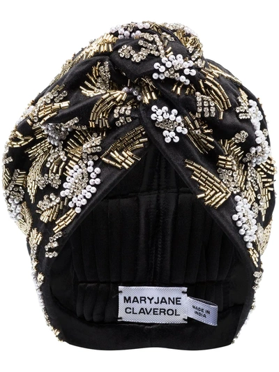 Mary Jane Claverol Venetian Bead-embellished Turban In Black