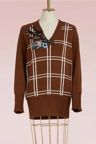 Miu Miu Embellished Braid-embroidered Wool Sweater In Tabacco