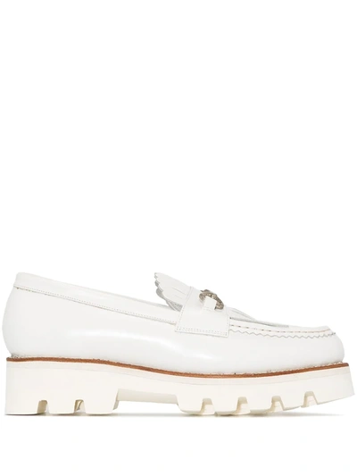 Grenson White Blossom Flatform Leather Loafers In Weiss