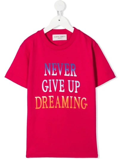 Alberta Ferretti Teen Slogan-print Cotton T-shirt In Fuchsia