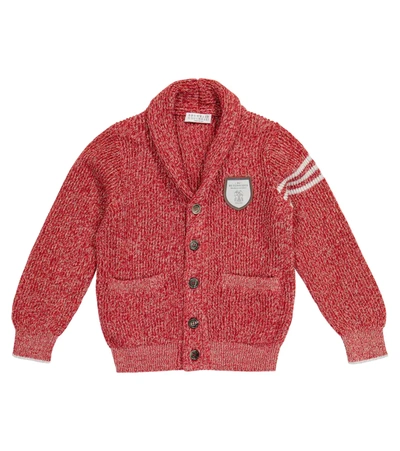Brunello Cucinelli Kids' Be Conscious Patch Cardigan In Red