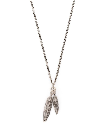 Emanuele Bicocchi Twin Feather Pendant Necklace In Silver