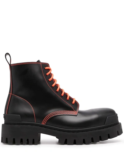 Balenciaga Strike Lace-up Boots In Black