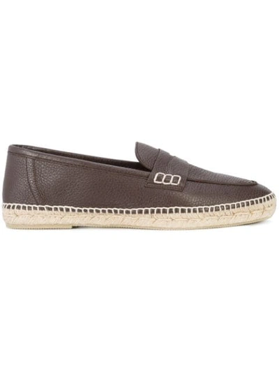Loewe Grained-leather Espadrille Penny Loafers In Black