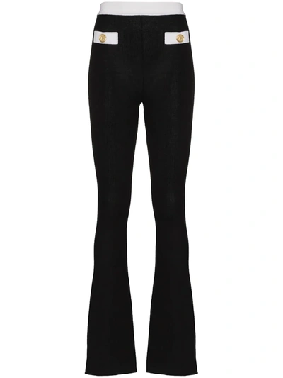 Balmain Black And White Stretch Ribbed Bootcut Pant