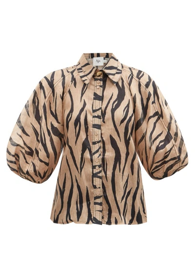 Aje Nouveau Zebra-print Cotton Shirt In Caramel-mahogany-zebra