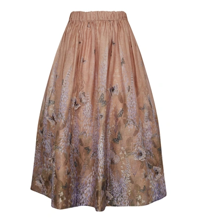 Zimmermann Luminous Linen And Silk Midi Skirt In Pink