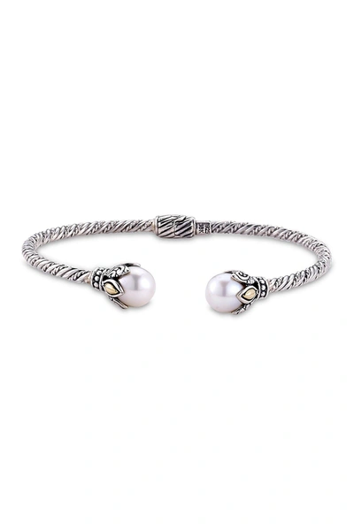 Samuel B Jewelry Samuel B. Sterling Silver & 18k Yellow Gold 8-9mm Freshwater Pearl Cable Bangle Bracelet In White