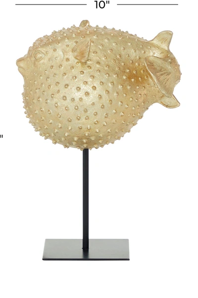 Willow Row Goldtone Polyresin Handmade Spiked Blowfish Sculpture With Stand