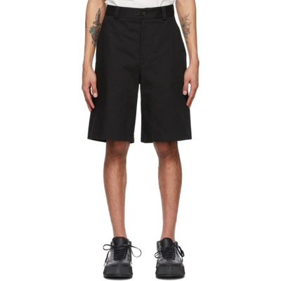 Jil Sander Black Herringbone Workwear Shorts In 001 Black