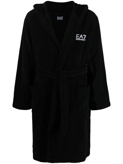 Ea7 Embroidered-logo Bathrobe In Black