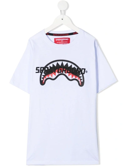 Sprayground Kid Teen Logo Crew-neck T-shirt In White