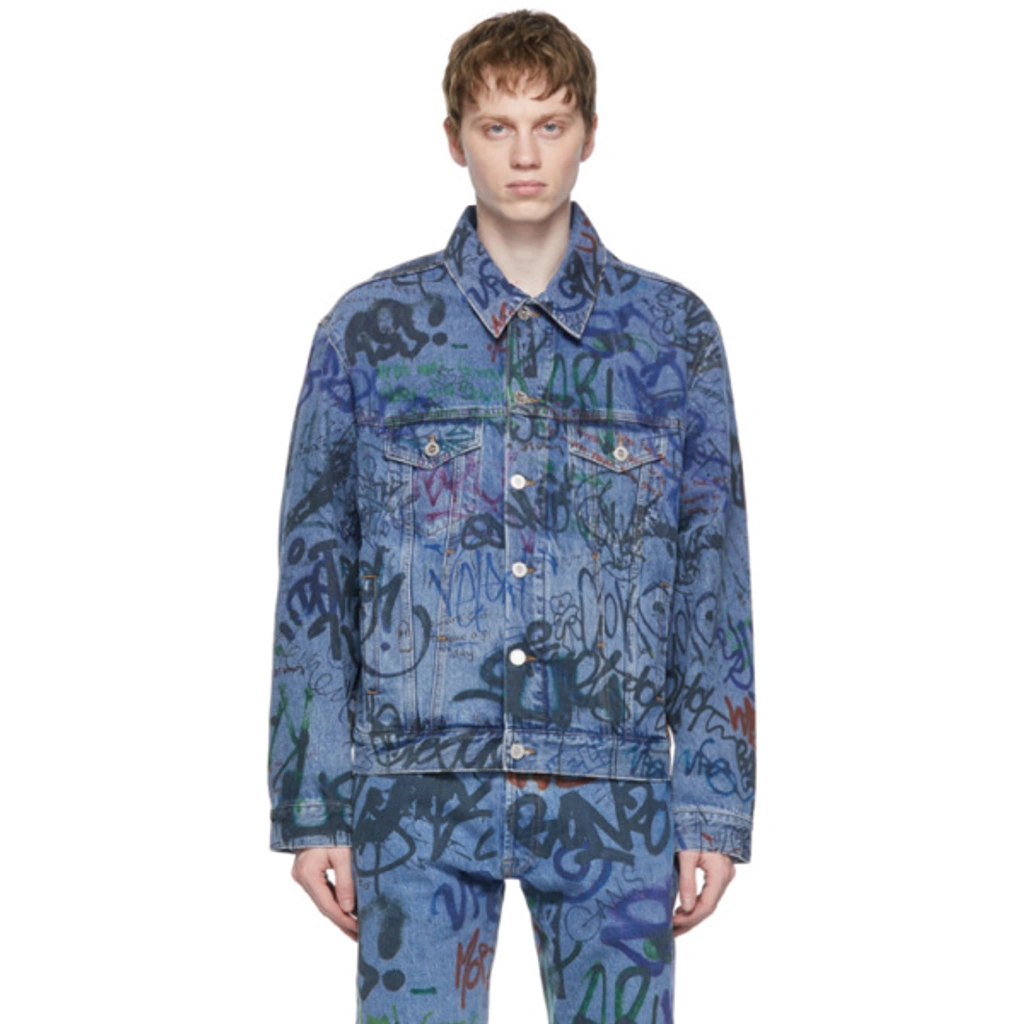 Vetements All-over Graffiti Print Denim Jacket In Blue 14619726