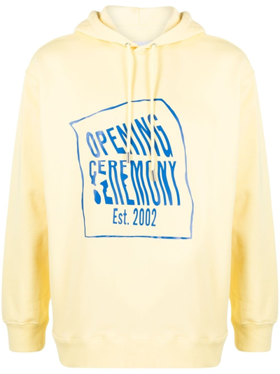 Opening Ceremony Warped Logo-print Cotton Hoodie In Yellow