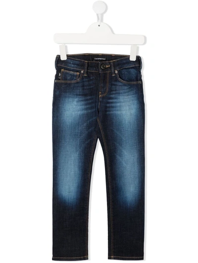 Emporio Armani Kids' Faded-effect Jeans In Blu