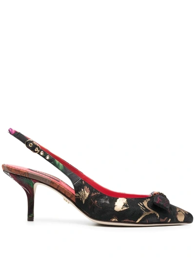 Dolce & Gabbana Jacquard Slingback Pumps In Black