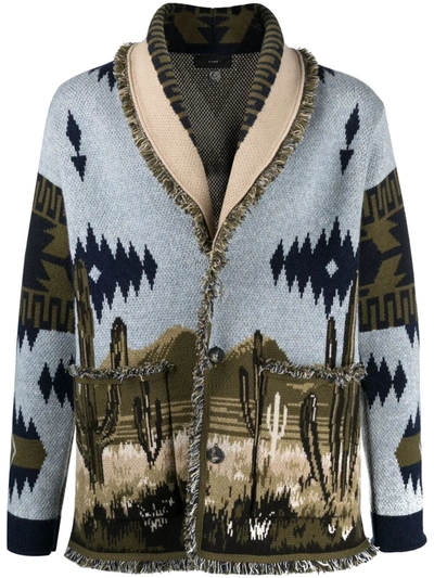 Alanui Men's Saguaro Lovers Icon Cardigan Sweater In Multicolor