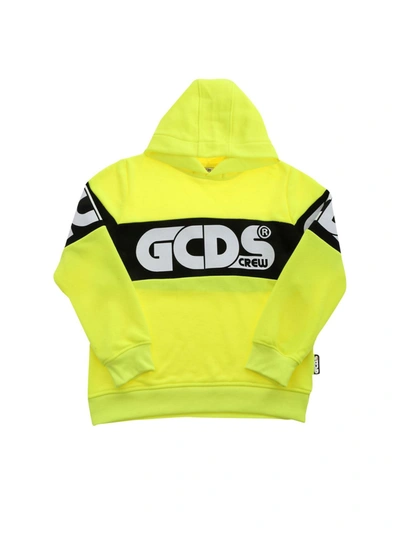 Gcds Kids' Maxi Logo Print Sweatshirt In Yellow Fluo