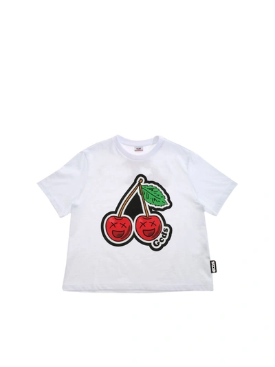 Gcds Kids' Cropped Printed T-shirt In White